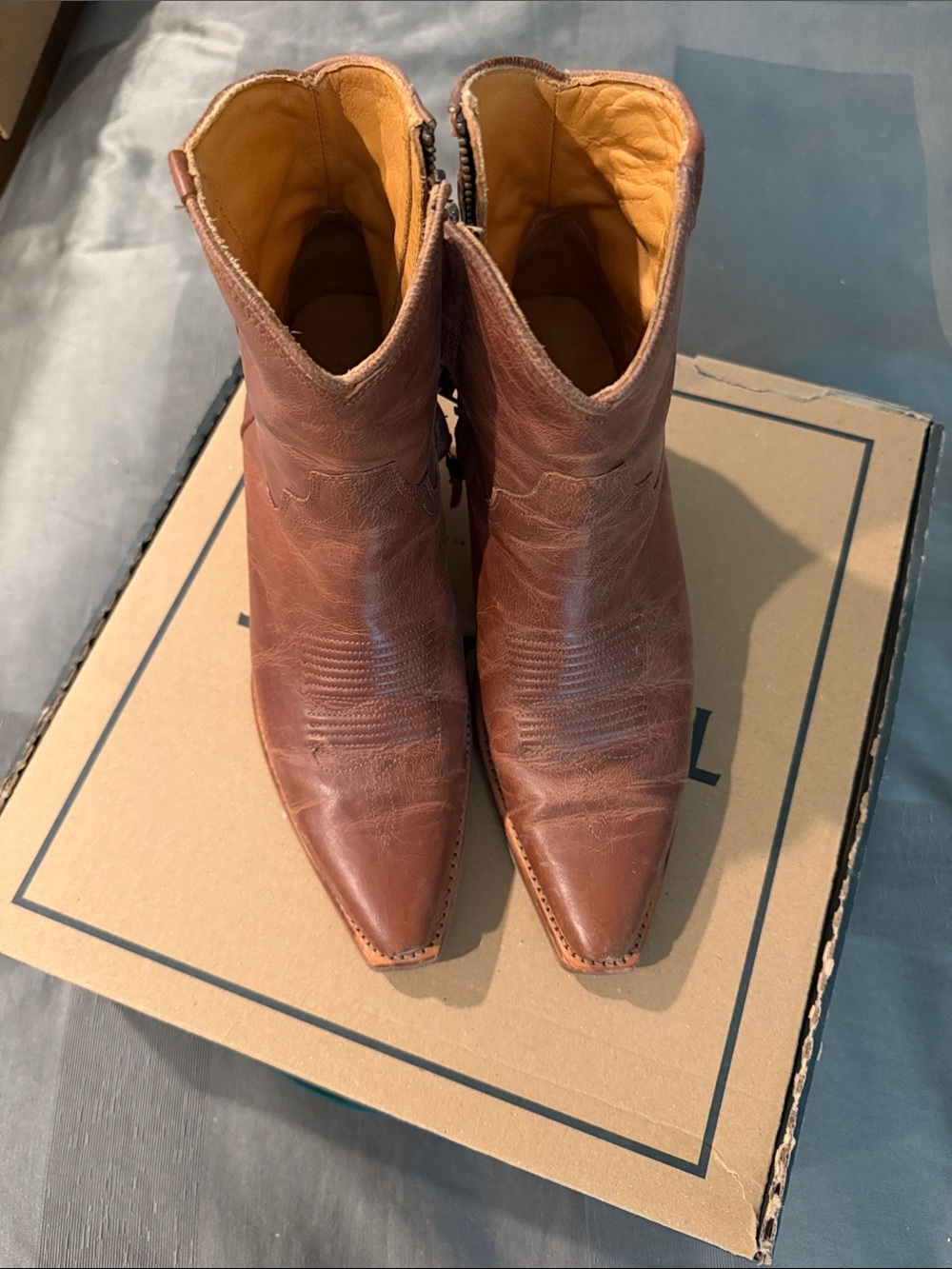Tecovas Chestnut Brown Pointed Leather Ankle Booties